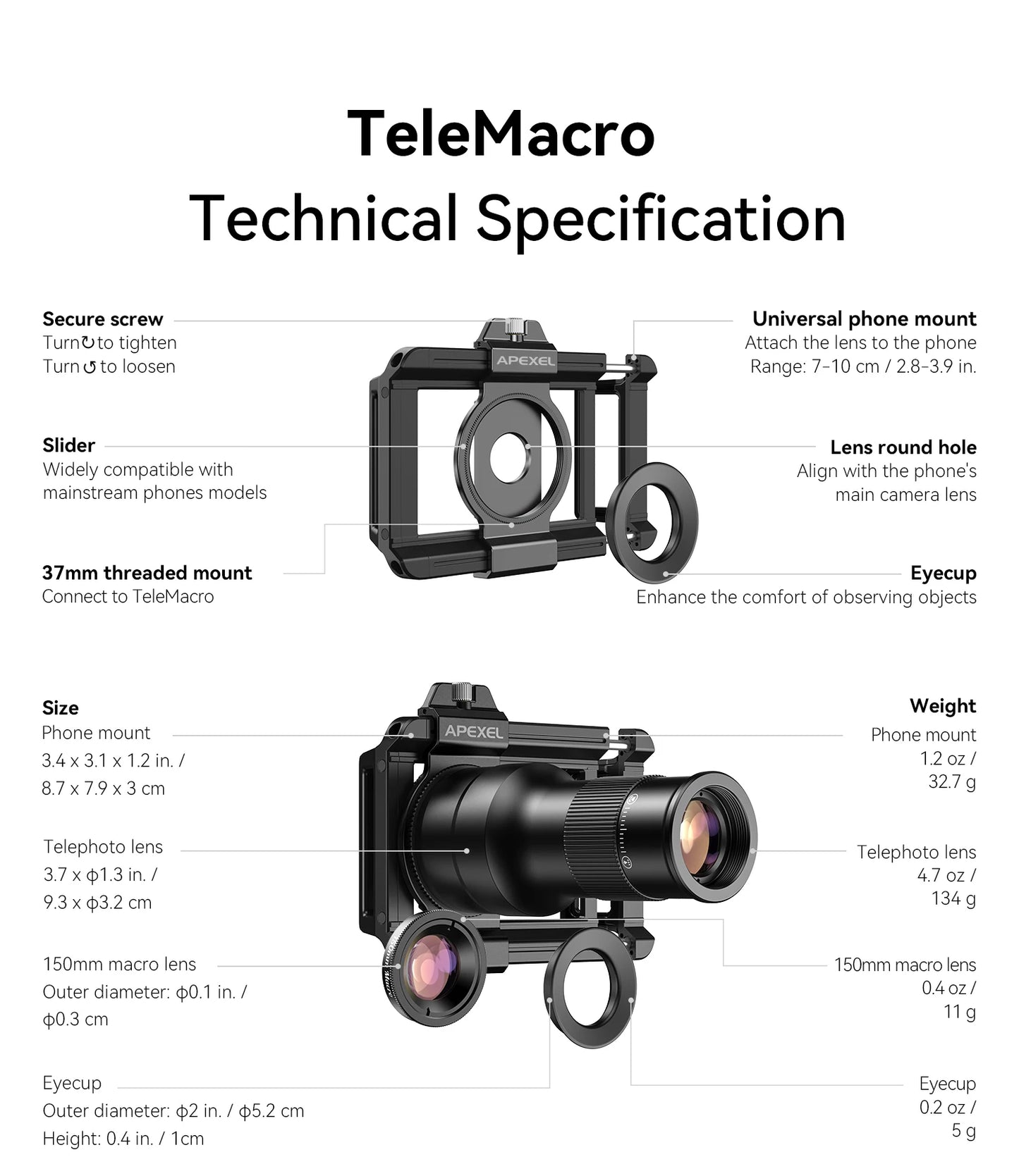 APEXEL Telephoto Macro lens 2-in-1 Observation and Shooting for Mobile Phone Lens Accessory, 6X Telescope Lens for Smartphones