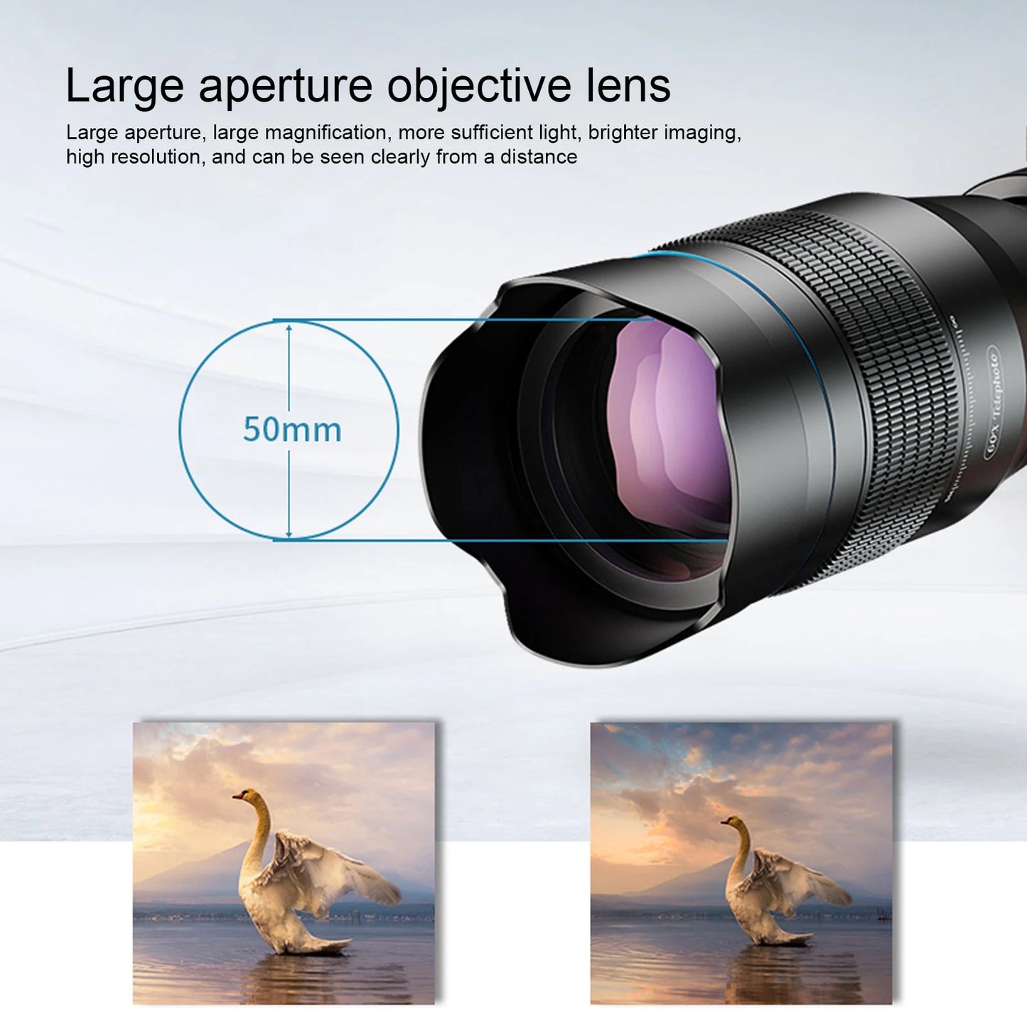60x Telephoto Lens High Definition Large Aperture Objective Lens Mobile Phone Telephoto Lens with Tripod Phone Camera Lens