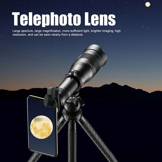 60x Telephoto Lens High Definition Large Aperture Objective Lens Mobile Phone Telephoto Lens with Tripod Phone Camera Lens