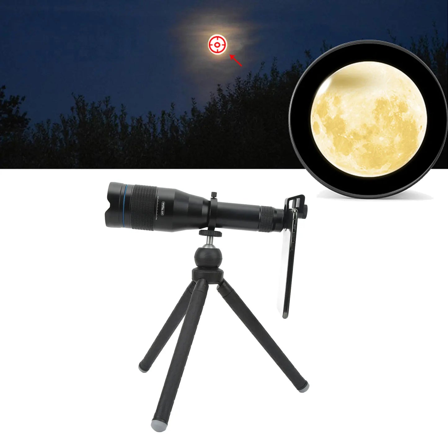 60x Telephoto Lens High Definition Large Aperture Objective Lens Mobile Phone Telephoto Lens with Tripod Phone Camera Lens