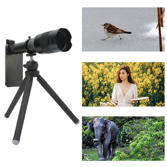 60x Telephoto Lens High Definition Large Aperture Objective Lens Mobile Phone Telephoto Lens with Tripod Phone Camera Lens